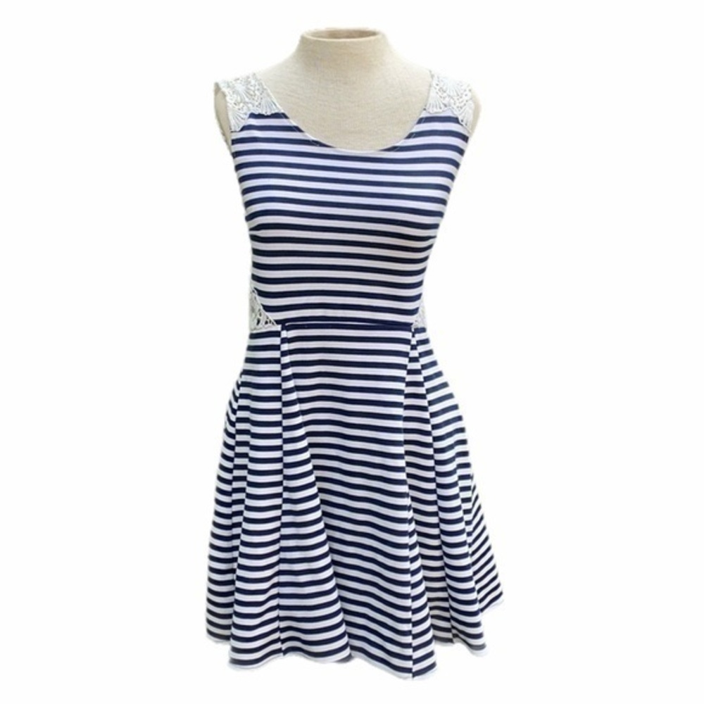 Poof Couture striped mini dress blue and white medium zipper side